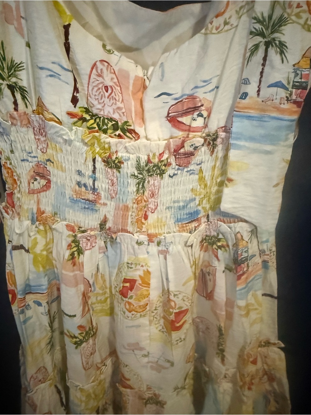 Aqua Floral Print Tie-Shoulder Sundress in Cream and Yellow - Picture 3 of 8